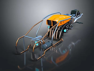 Futuristic Motorcycle With Orange Body Metallic Frame And Blue Accent Lights 3d model