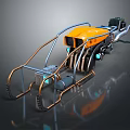 Futuristic Motorcycle With Orange Body Metallic Frame And Blue Accent Lights