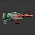 Futuristic Sci Fi Weapon With Gold And White Intricate Mechanical Structure And Grip Design