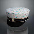Stylish White Hat With Colorful Polka Dots Black Brim And Gold Trim Badge