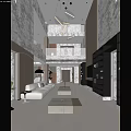 Modern Duplex Living Room Interior With Two Story Layout Sofa And Bookshelves