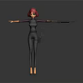 3D Character With Red Hair Green Glasses Gray Bodysuit Purple Sleeves Gun Holster And High Heels