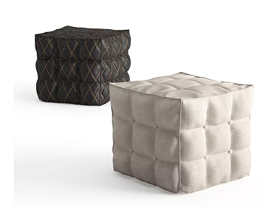 Square Upholstered Ottomans In Black And Beige With Tufted Stitching Design 3d model