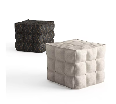 Square Upholstered Ottomans In Black And Beige With Tufted Stitching Design 3d model