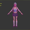 Game Movie Character With Green Hair Blue Headband Purple Skirt White Long Socks And Blue Top