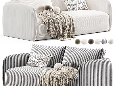 Two Seater Sofa Featuring Striped Design Decorative Pillows Knit Blanket And Color Options 3d model