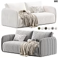 Two Seater Sofa Featuring Striped Design Decorative Pillows Knit Blanket And Color Options