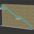 Modern Metal Staircase With Railings And Landing Against Yellow Brick Wall