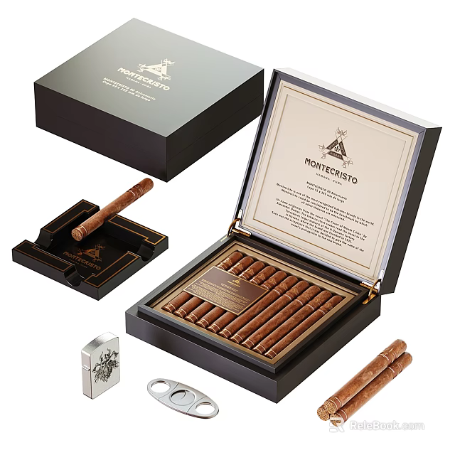 Montecristo Cigar Set With Box Ashtray Cutter And Lighter 3d model 