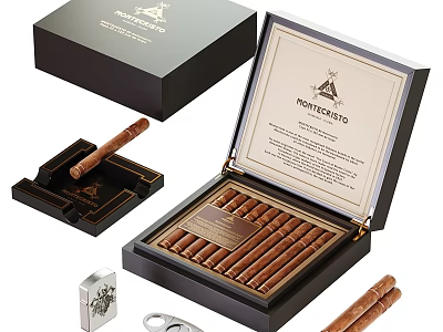 Montecristo Cigar Set With Box Ashtray Cutter And Lighter 3d model