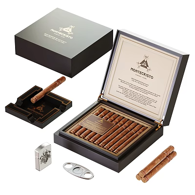 Montecristo Cigar Set With Box Ashtray Cutter And Lighter 3d model Montecristo Cigar Set With Box Ashtray Cutter And Lighter 3d model