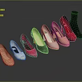Various Colored Women's Shoes With Heel And Flat Styles Arranged On