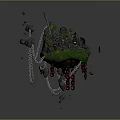 Mystical Floating Island Scene With Green Grass Red Lava Chains And Scattered Rocks