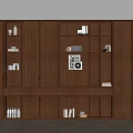 Modern Wooden Storage System With Built in Lighting And Decorative Items On Open Shelves
