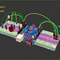 Electronic Circuit Components On Breadboard With LED Lights And Connecting Wires