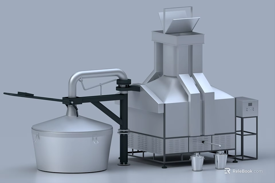 Industrial Processing Equipment With Cylindrical Tank Stainless Steel Piping And Support Structure 3d model 