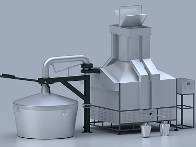 Industrial Processing Equipment With Cylindrical Tank Stainless Steel Piping And Support Structure 3d model