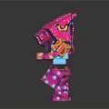Colorful Pink Purple Building Blocks Sculpture With Intricate Wings And Ornate Patterns