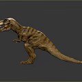 Tyrannosaurus Rex Dinosaur Model With Brown Striped Body Green Eyes Open Mouth Standing Pose