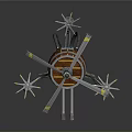 Futuristic Space Aerial Vehicle With Wooden Barrel Body Propellers And Mechanical Legs