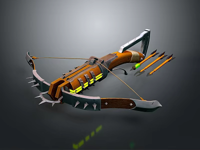 Modern 3D Rendered Bow And Arrow Weapon With Wooden Frame And Green Accent Arrows 3d model