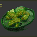 Stylish Black Ceramic Plate With Small Dip Bowl And Fresh Lemon Garnish Decoration