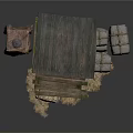 Rustic Wooden Shed Structure With Sloped Roof And Stacked Hay Bales
