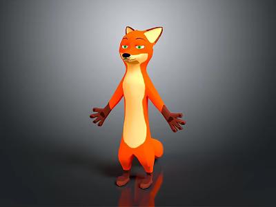 3D Cartoon Fox Character With Orange White Fur Green Eyes Standing Pose In Game Movie 3d model