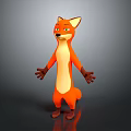 3D Cartoon Fox Character With Orange White Fur Green Eyes Standing Pose In Game Movie