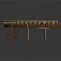 Elegant Curved Wooden Bar Counter With Gold Accents And Sturdy Metal Legs