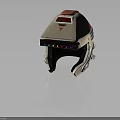 Futuristic Mechanical Helmet with Red Top Colorful Indicator Lights and Metallic Accents