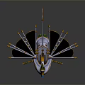 Unique Water Vehicle Design Featuring Fan Shaped Structures Honeycomb Patterns Decorative Arrows And Blue Hull