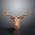 Wooden Deer Head Sculpture With Large Antlers And Modern Minimalist Design