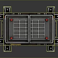Industrial Computer Control Unit With Red Warning Indicators And Yellow Interface Panel