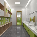 Cozy Kindergarten Interior With Wooden Beds Colorful Wall Decor And Striped Walls