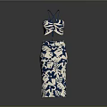 Stylish Blue And White Pattern Two Piece Outfit With Halter Top And Long Skirt