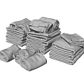 Soft Gray Towels in Different Sizes Stacked Neatly on White Background 3d model
