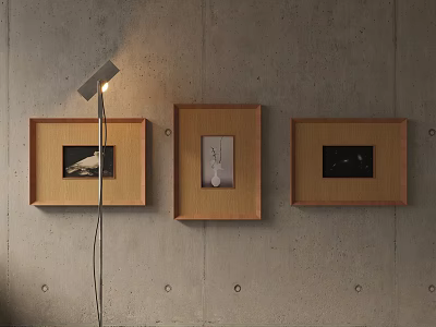 Concrete Wall Interior With Three Framed Pictures And Modern Floor Lamp 3d model