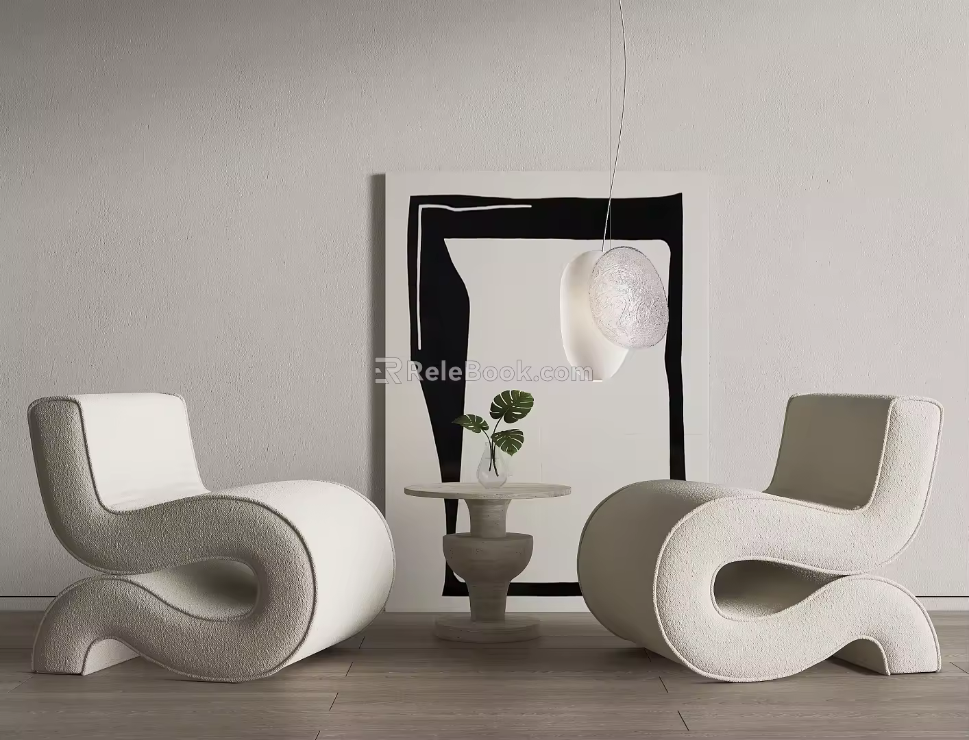 Modern Leisure Sofa Combination Single Sofa Chandelier Side and Corner Hanging Picture 3d model