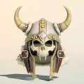 Viking Inspired Horned Helmet Featuring Skull Design Metal Rivets And Leather Straps