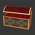 Open Treasure Chest With Purple Lid Golden Decorations And Red Velvet Interior