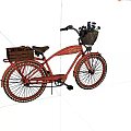Red Vintage Bicycle Garden Decor Piece With Wicker Basket And Wooden Crate For Outdoor Use