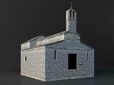 Traditional Stone Church Exterior With Bell Tower Cross Stone Walls Door And Windows 3d model