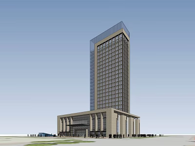 Modern Office Building Exterior Design With Glass Curtain Wall And Grand Entrance 3d model
