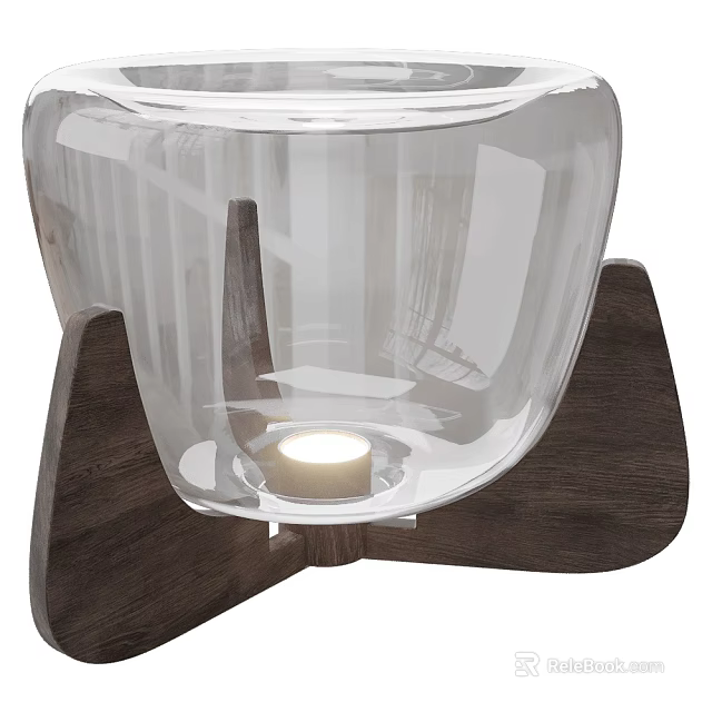 Modern Illuminated Table Lamp With Transparent Glass Shade And Wooden Stand 3d model 