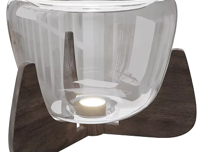 Modern Illuminated Table Lamp With Transparent Glass Shade And Wooden Stand 3d model