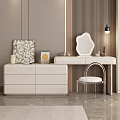 Modern Elegant Dressing Table with Ornate Mirror Table Lamp and Chest of Drawers