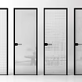 Modern Glass Doors With Black Frames And Various Textured Patterns 3d model