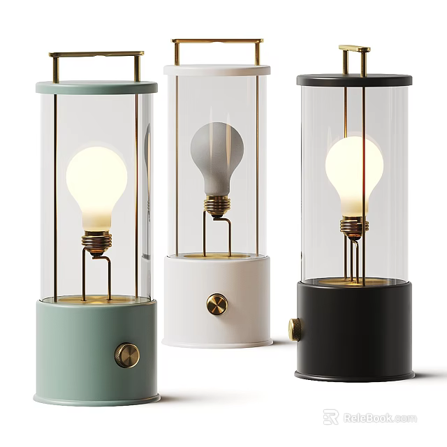 Modern Table Lamps With Glass Shade Green White Black Metal Base And Gold Accents 3d model 