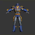Futuristic Blue Yellow Gray Robot Warrior Character With Armor And Detailed Design